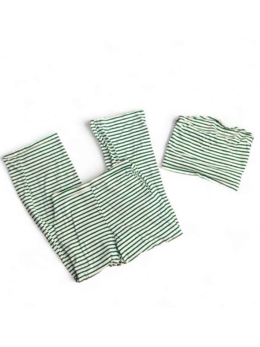 Women’s Green & White Striped Lounge Set Tube Top Wide Leg Pants Size S